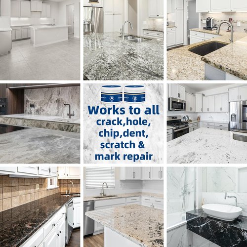 FENFANDAS Tile and Granite Repair Kit, Marble Porcelain Stone and Quartz Countertops Repair Kit for Chips Dents Cracks Holes Scratch, Fix Chipped Edges Corners, Reattaches Missing Pieces