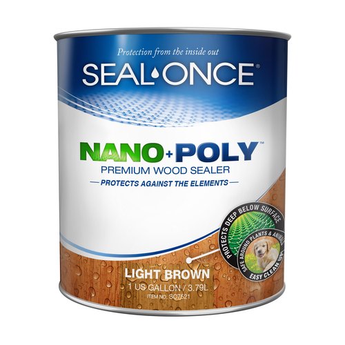 Seal-Once Nano+Poly Penetrating Wood Sealer with Polyurethane - Premium Waterproof Sealant -1 Gallon & Light Brown