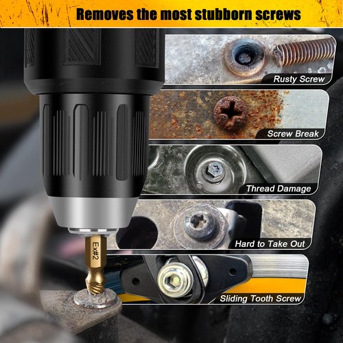 Topec Damaged Screw Extractor Set 8Pcs, HSS 4341 Easy Out Screw Extractor Set, Stripped Screw Extractor for Easy Removal of Stripped, Rusty, Broken Hardware (Gold)
