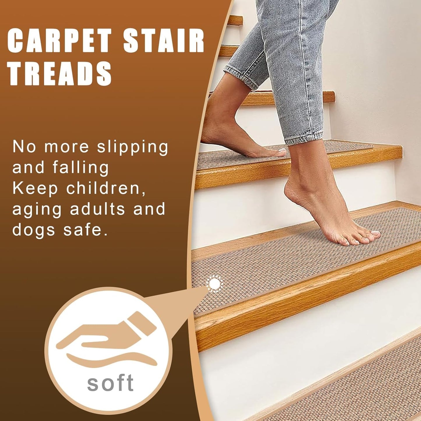 FlowaFoli Stair Treads for Wooden Steps Indoor,8" X 30" (15 in Pack) Stair Treads Non Slip, Machine Washable for Kids Elders and Pets,Beige