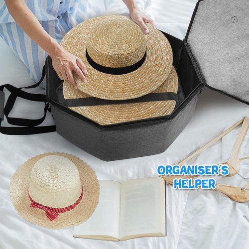 Jenlan Hat Storage Box, 17 x 7 inches Hat Boxes Cowboy Cap Organizer Case Hat Carrier Bag Large Cap Bag Hat Box for Women Storage Hat Organizer Foldable Hat Box with Handles for Men Women(Grey)
