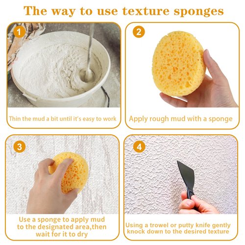 Mabor 2Pcs Texture Sponges, Sponge for Patch/Repair Ceiling Drywall Wall, Round Clay Sponges for Pottery, DIY Painting Ceiling Wall Texture