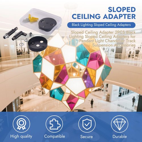 RiseDirectly 2PCS Sloped Ceiling Adapter for Pendant Light Chandelier, Black Lighting Mount Kit for Vaulted, Slanted, Angled or Irregular Ceiling Surfaces, Universal Fit Design