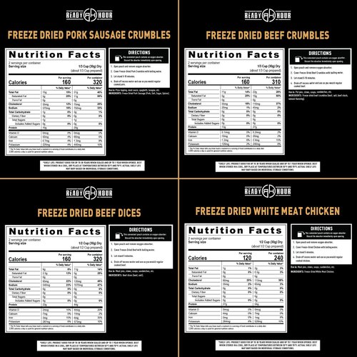 Ready Hour Freeze-Dried Meat Kit (20 Servings), Emergency Supply, Prepper Supply, Protein Source, Emergency Food, Prepper Survival Kit, Bulk Meat, Shelf-Stable, Long-Term Storage
