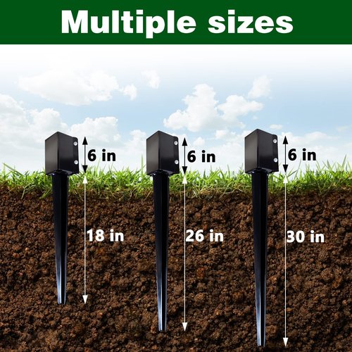 ARIFARO Fence Post Anchor 24 inch Ground Spike Heavy Duty Metal Black Powder Coated Fence Stakes Post, 4x4 inch(3.5 x3.5 inch Inner) Pack of 4