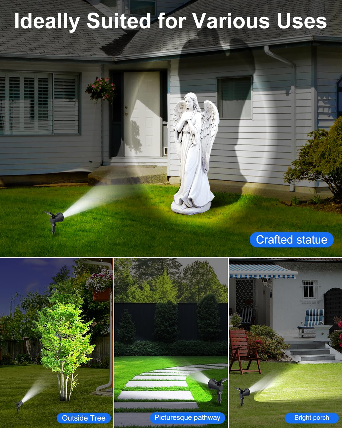 Solar Powered Spotlights Outdoor Waterproof Sunset Spot LED Lights Ultra Bright for Tree, Flag, Lawn, Statue, Pool, Garden, House, Wall, Yard, Path Outdoor Landscape Uplighting 6 Pack Cool White
