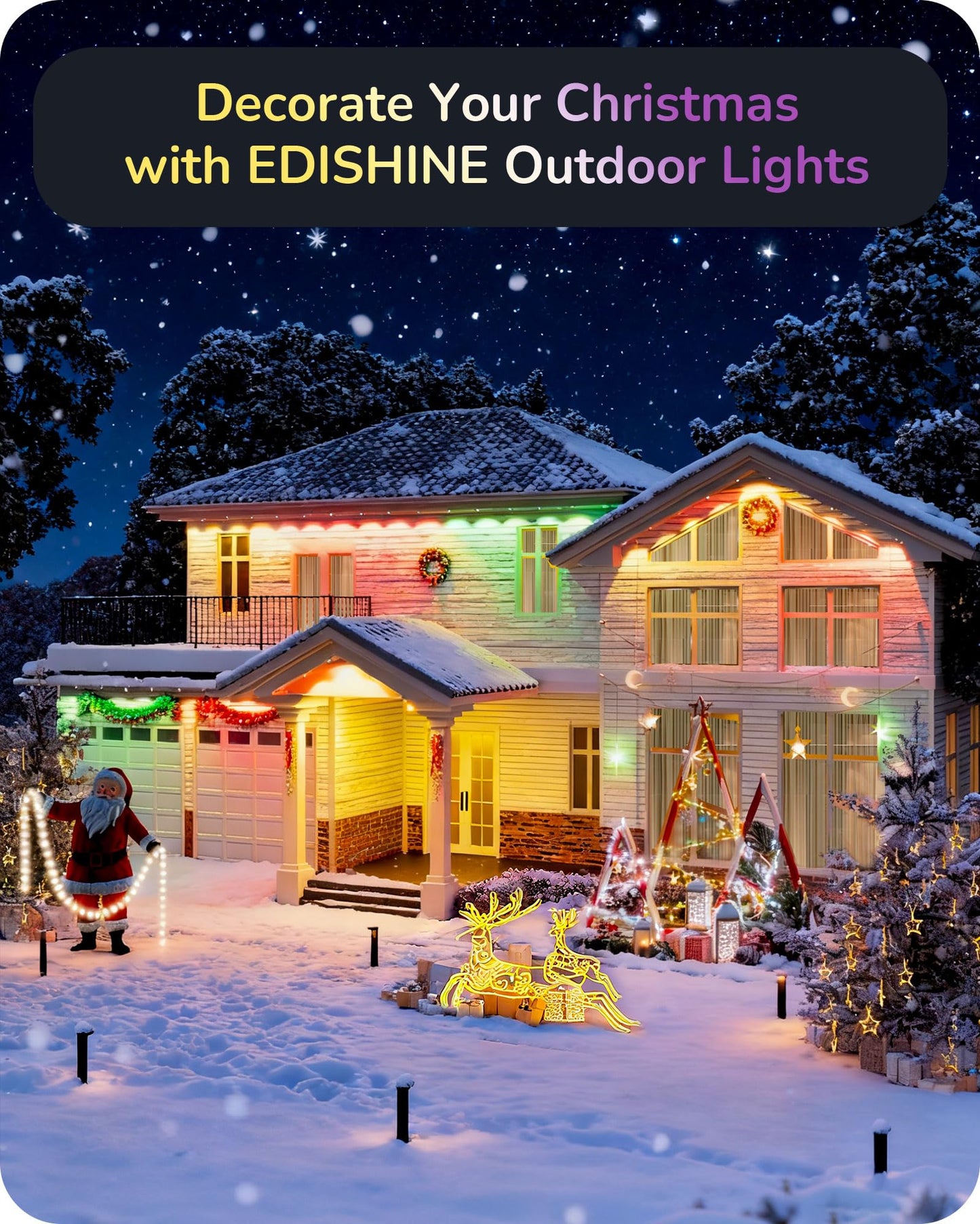 EDISHINE 150FT Cuttable Permanent Outdoor Lights Pro, 90 RGBIC Warm/White LED Eave Lights, 111+ Scene Modes House Lights Outdoor All Year, App/Voice/Remote, IP67 Waterproof for Party & Holiday Decor