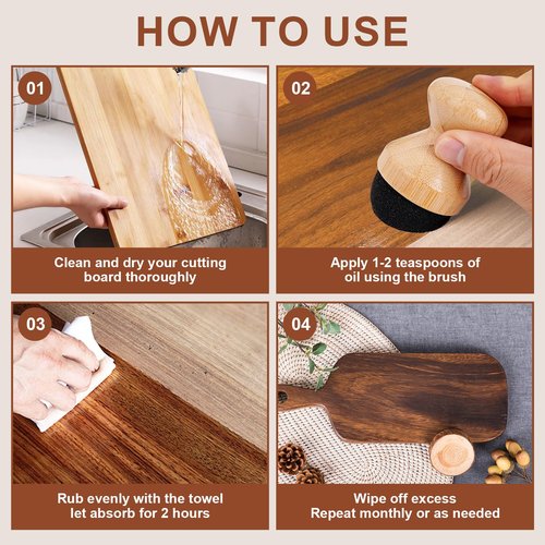 WANJAO Wooden Cutting Board Oil, Butcher Block Oil with Towel Cutting Board Applicator to Clean and Protect Wood for Home Kitchen Solid Wood Countertops Dining Table Tops, 120ML Transparent