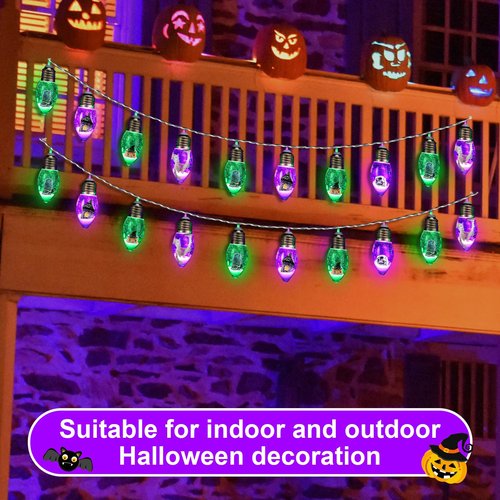 Aurelema 1 Pcs Halloween Bulb String Lights,6.6 FT 10 LED Halloween Lights Indoor Battery Operated, Skeleton Skull Pumpkin Tombstone Spooky Twinkle Indoor Outdoor Decor for Holiday Party (Oval)