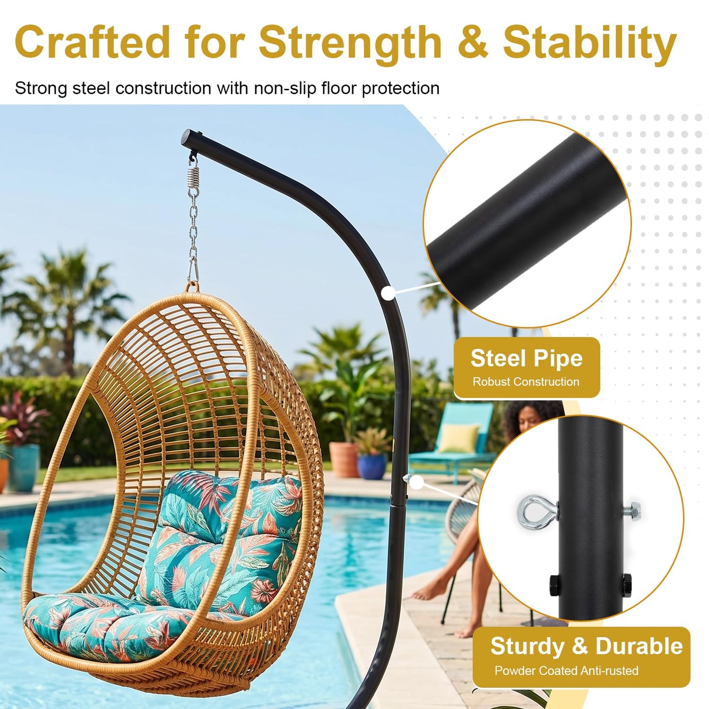 FDW Hammock Chair Stand, Outdoor Solid Steel Heavy Duty Construction for Hanging Hammock, Hanging Stand Max Load 400 LBS Air Porch Swing - 360 Degree Rotation