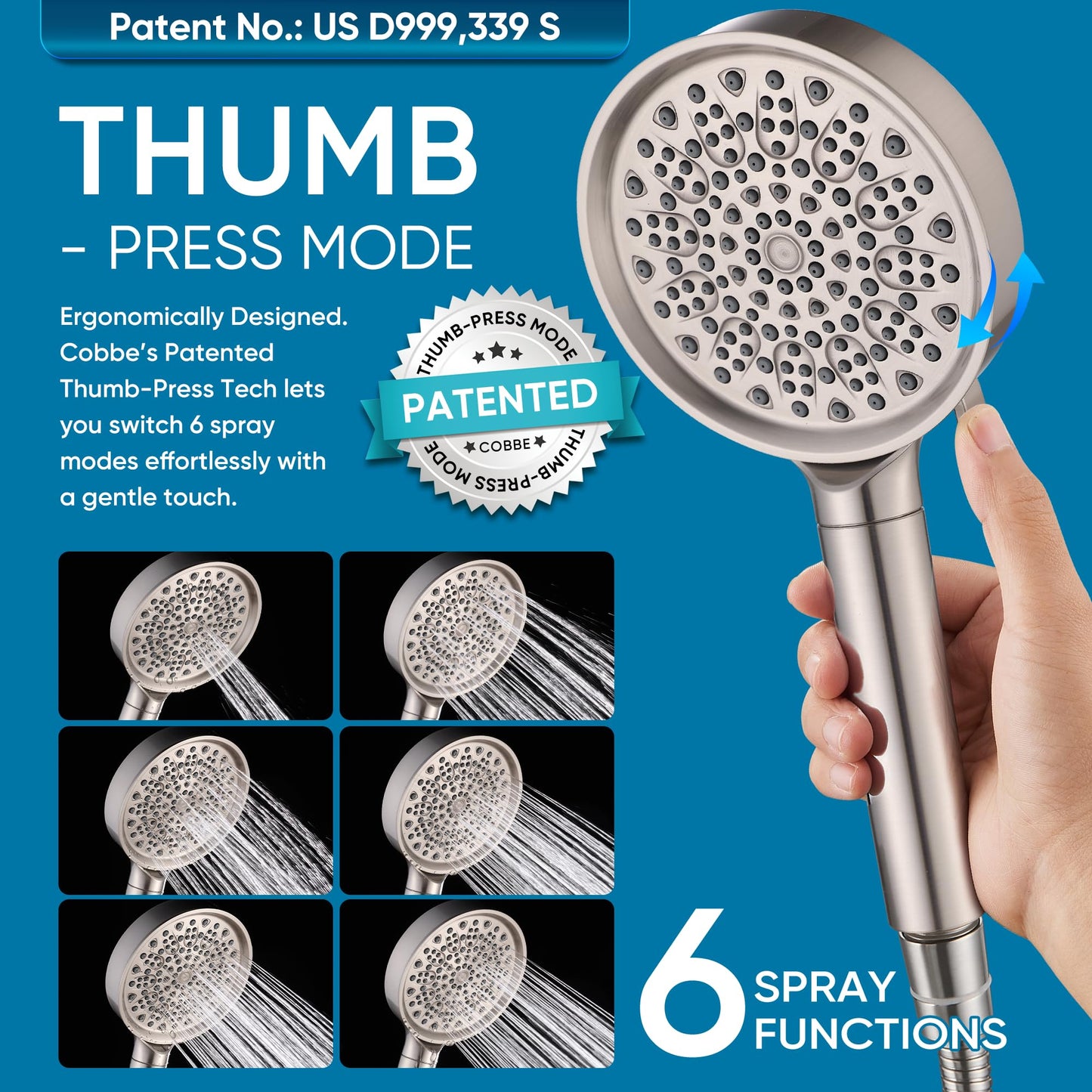 Cobbe Filtered Shower Head with Handheld, 6 Spray Modes, Water Softener Filters - Remove Chlorine, Reduce Dry Skin - Brushed Nickel