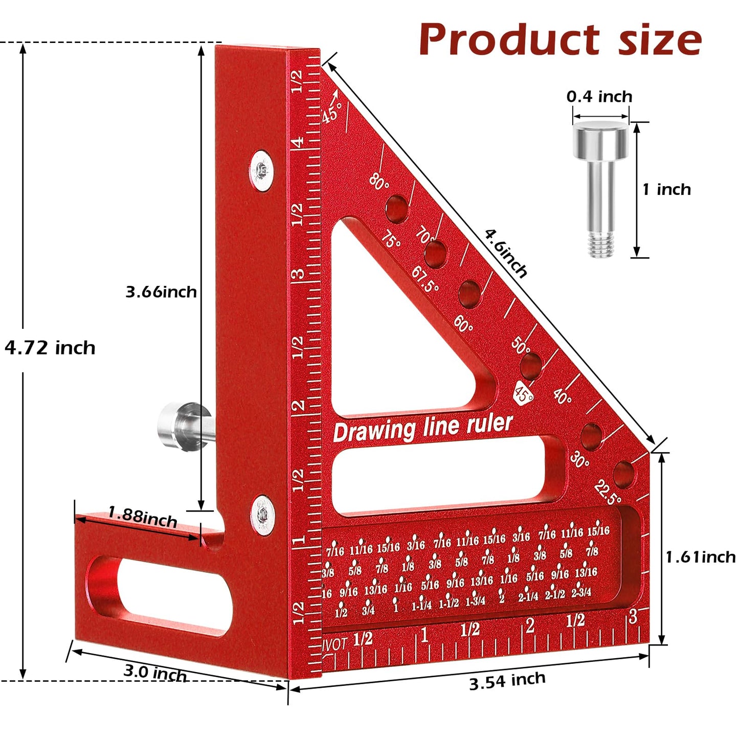 Aiwons 3D Multi-Angle Measuring Ruler -Precision Woodworking 3D Square Protractor 22.5-90 Degree and Miter Triangle Ruler - Aluminum Alloy Drawing Line Ruler for Engineer Carpenter and Craftsmen Red…