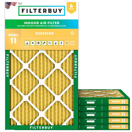 Filterbuy 12x25x1 Air Filter MERV 11 Superior Pet & Allergy Defense (6-Pack), Electrostatic Pleated HVAC AC Furnace Filters Replacement, Made in USA (Actual Size: 11.75 x 24.75 x 0.75)