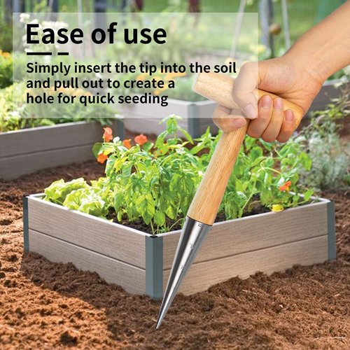 FLORA GUARD Hand Dibber Garden Tool, Seed Planter Tool with Wood Handle for Sowing Seed - 5" Seed Dispenser for Planting Steel Garden Dibber, Transplanting Plants,Planting Bulb,Digging