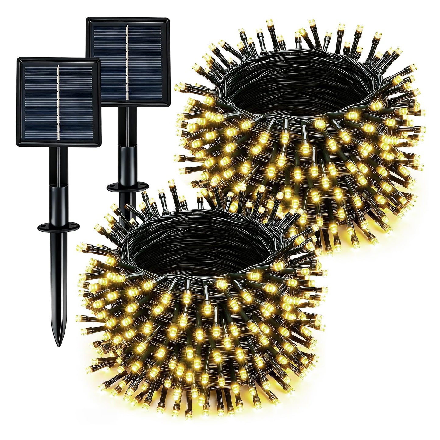 Solar String Lights Outdoor Waterproof 2 Pack Total 66ft 200LED 8 Modes Twinkle Lights Solar Fairy Lights for Patio, Garden Yard Party Wedding Tree Christmas Halloween Decoration, Warm White