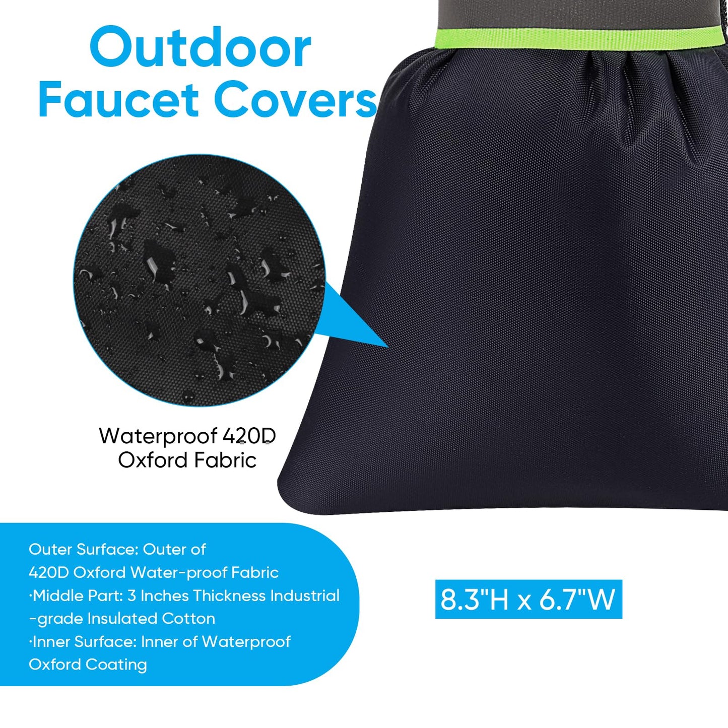2Pack Outdoor Faucet Covers for Winter - Pro 6.7" W x 8.3" H Outdoor Water Faucet Cover Socks for Winter Freeze Protection Pipe Insulation Reusable Waterproof Insulated Spigot backflow Cover,Black