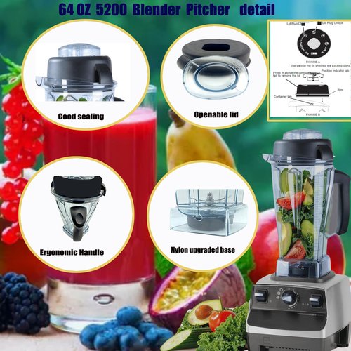 For Vitamix Blender Pitcher 64oz, Replacement for Vitamix 5200 5000 5300 6300 VM0101 VM0103 VM0197 Classic/Commercial Series Container Jar Cup,Updated Prevents Rust and Leaks,10 Years Warranty