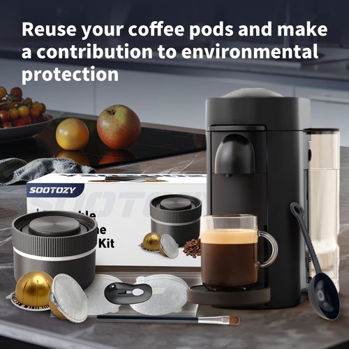 Reusable Pods Kit for Nespresso Vertuo, Refillable Coffee Pods with 100pcs Aluminum Covers Foil Seals Lids for VertuoLine Capsules, Compatible for VertuoPlus Espresso Machine (Pods not included)