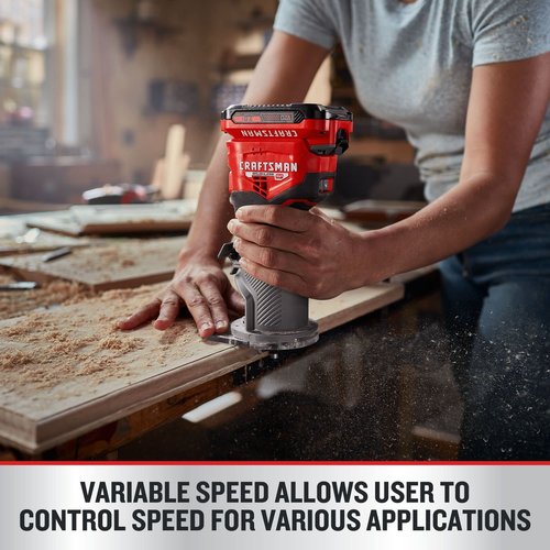 CRAFTSMAN V20 Router Tool, Cordless, Variable Speed, Fixed Base Router with Depth Adjustment, Bare Tool Only (CMCW400B)