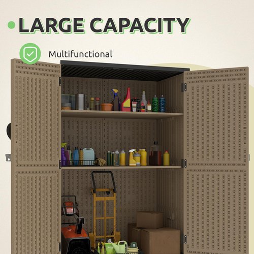 GOOBED Vertical Outdoor Storage Shed, 59 Cubic Feet Resin Tall Shed, Lockable Waterproof Tool Organizer for Garden, Garage, Patio, No Shelves (Brown)