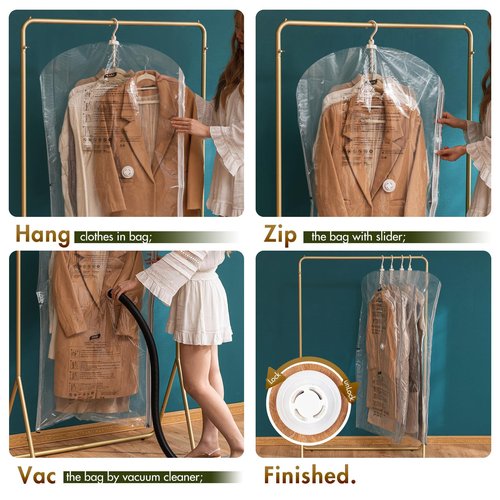 TAILI Hanging Vacuum Sealer Storage Space Saver Bags for Clothes, Suits, Coats or Jackets, 4 Pack Jumbo 53x27.6 Inches, Clear
