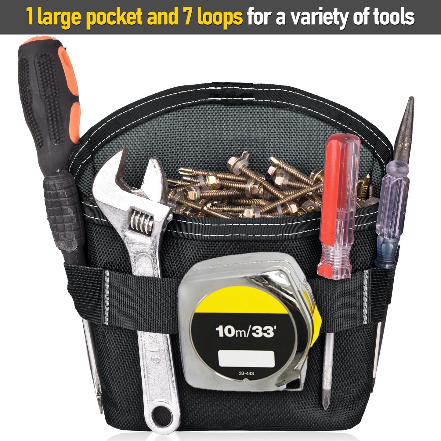 SOGCASE Tool Pouch Nails Screws Bag with Belt Clip (XL, Black)