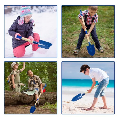 2PCS Metal Kids Beach Shovels, 28" Long Toddler Spade Sand Shovel Detachable Children Garden Shovel with Wood Handle and Plastic Grip Beach Play Tool for Child Adult Digging Sand