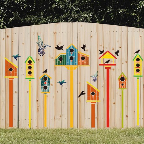 Large Garden Fence Stencils for Outdoors Jumbo Bird House Fence Stencils for Painting on Wood Walls Lace Crafts Reusable Home Canvas Furniture Paper (house6)