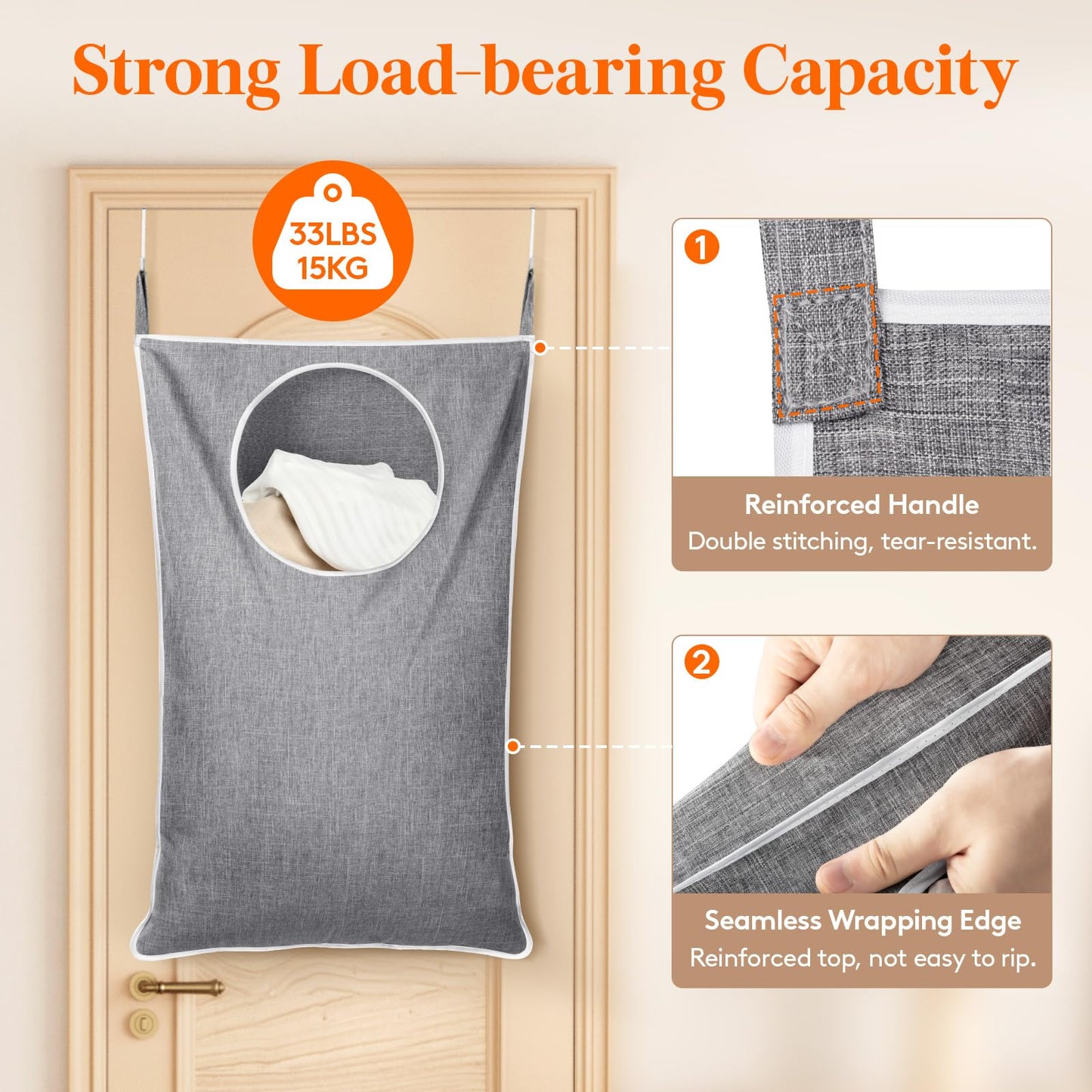 Home dormitory waterproof double pocket round mouth hanging dirty clothes basket bathroom storage hanging bag, behind the door laundry basket clothes toy storage bag easy to clean