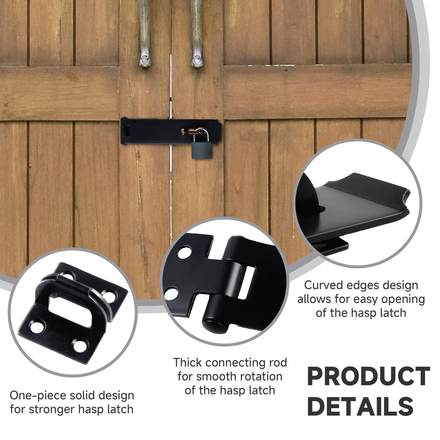 7-1/2 Inch Hasp Latch Heavy Duty, 1 Pack Stainless Steel Padlock Latch 0.11 Inch Thick, Black Finish Security Door Hasp Latch for Gates, Outdoor Doors, Cabinet, Drawer(8 Screws Included)