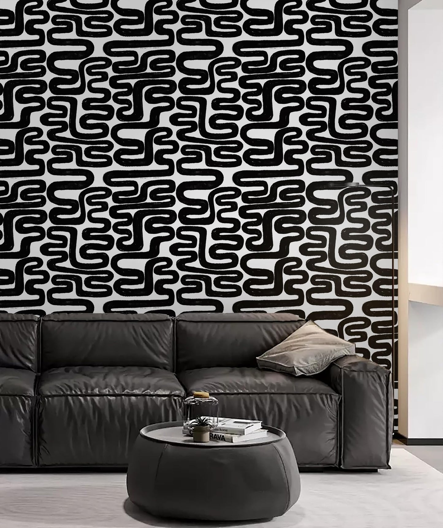 Peel and Stick Wallpaper Black and White Wall Paper Modern Geometric Self-Adhesive Removable Contact Paper Thicken Waterproof Easy to Clean Decorative for Bedroom Bathroom Film 17.3in x 78.7in