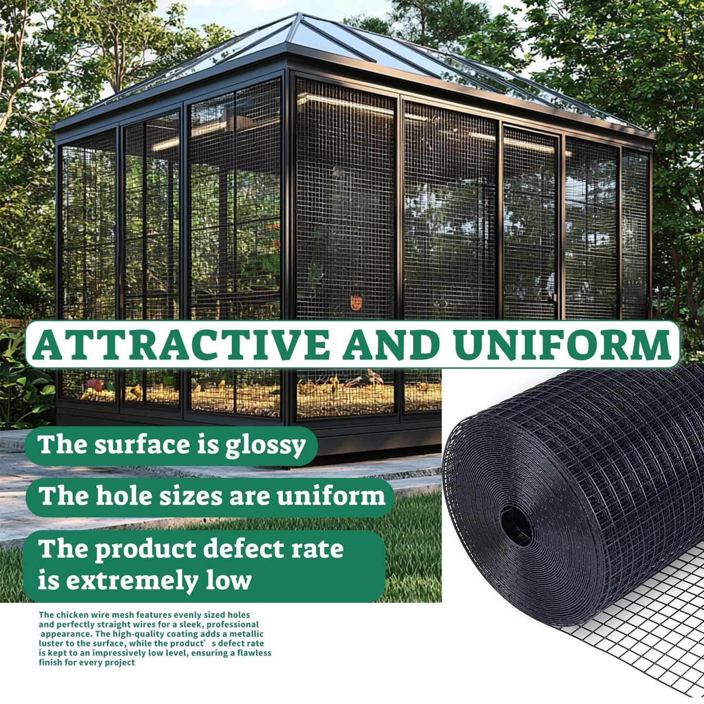 SEBOSS Black Hardware Cloth 1/2 inch 48 x 100 Ft 19-Gauge, Vinyl Coated Wire Mesh Roll, Chicken Wire Fencing, Garden Fencing, Welded Wire Fence Roll, Wire Mesh Fencing