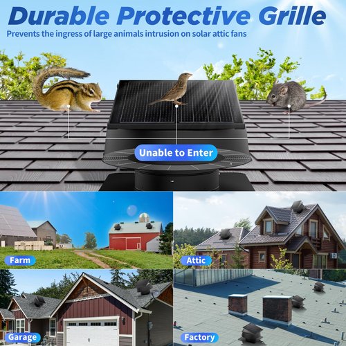 Solar Attic Fan with Thermostat - Solar Roof Vent Fan with 110V Adapter 24/7 Runtime, 1300CFM Solar Powered Attic Exhaust Fans with Remote Up to 1800Sq.Ft, 42W Panel Low Noise for House Roof Mount
