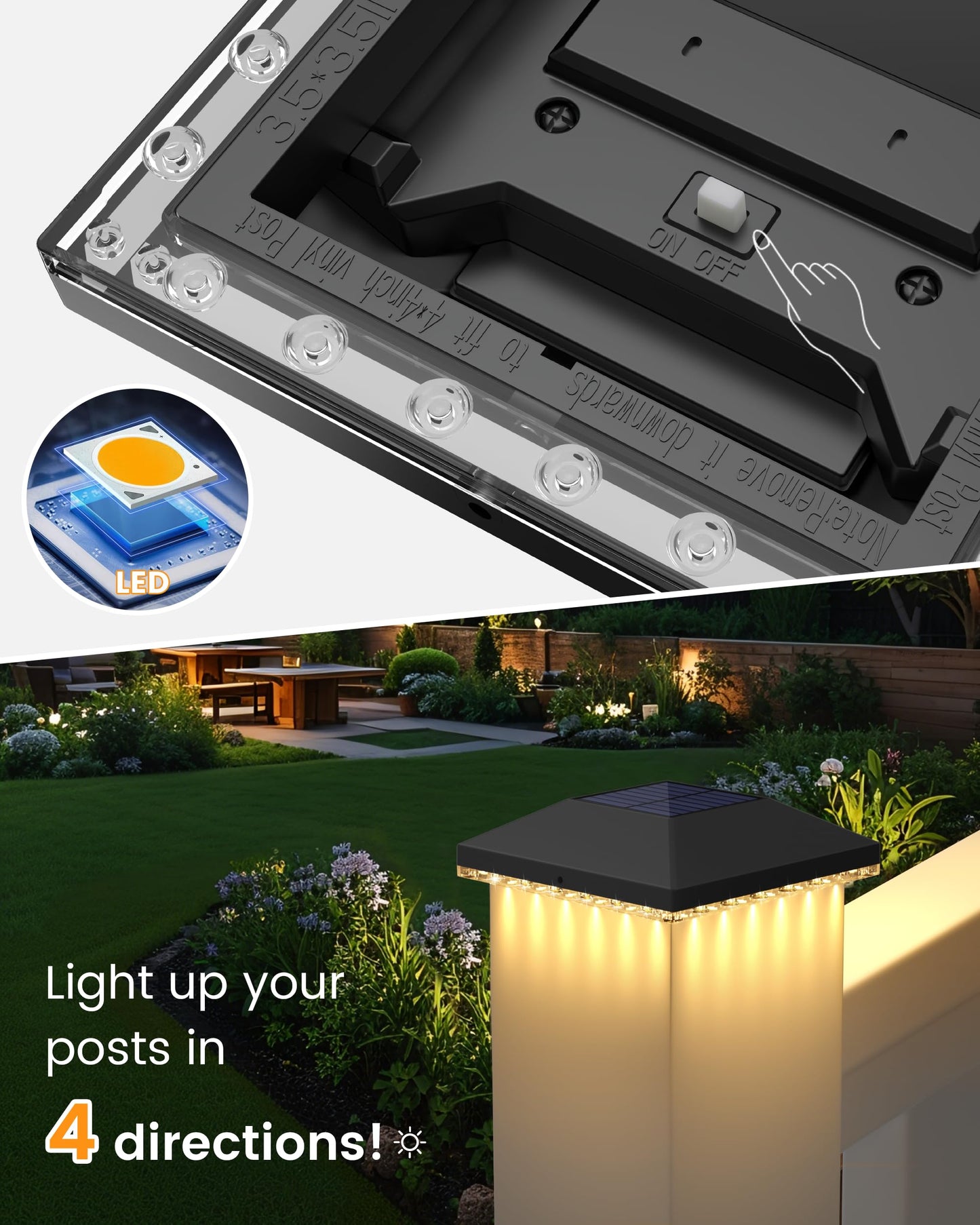 VOLISUN 4x4 Solar Fence - Post Lights Outdoor Waterproof 8pack, Deck Cap Light for 4x4 Wooden/4x4 Vinyl,Black Solar Fence Post Cap Light for Garden/Patio/Porch