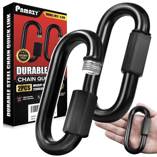 PAMAZY 2PCS 4.2” Heavy Duty Chain Quick Links, 2500 LBS Weight Capacity, Durable, Anti-Rust, High Strength Chain Connector, Carabiner for Big Chain Connecting, Hammock Hanging, Hiking, Camping