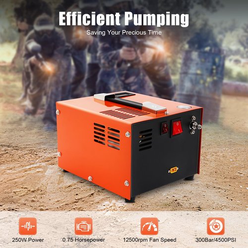 PCP Air Compressor, 250W 4500PSI/300 Bar High Pressure Air Compressor with Built-in Fan Cooling System 110V AC Portable AirCompressor 12500rpm