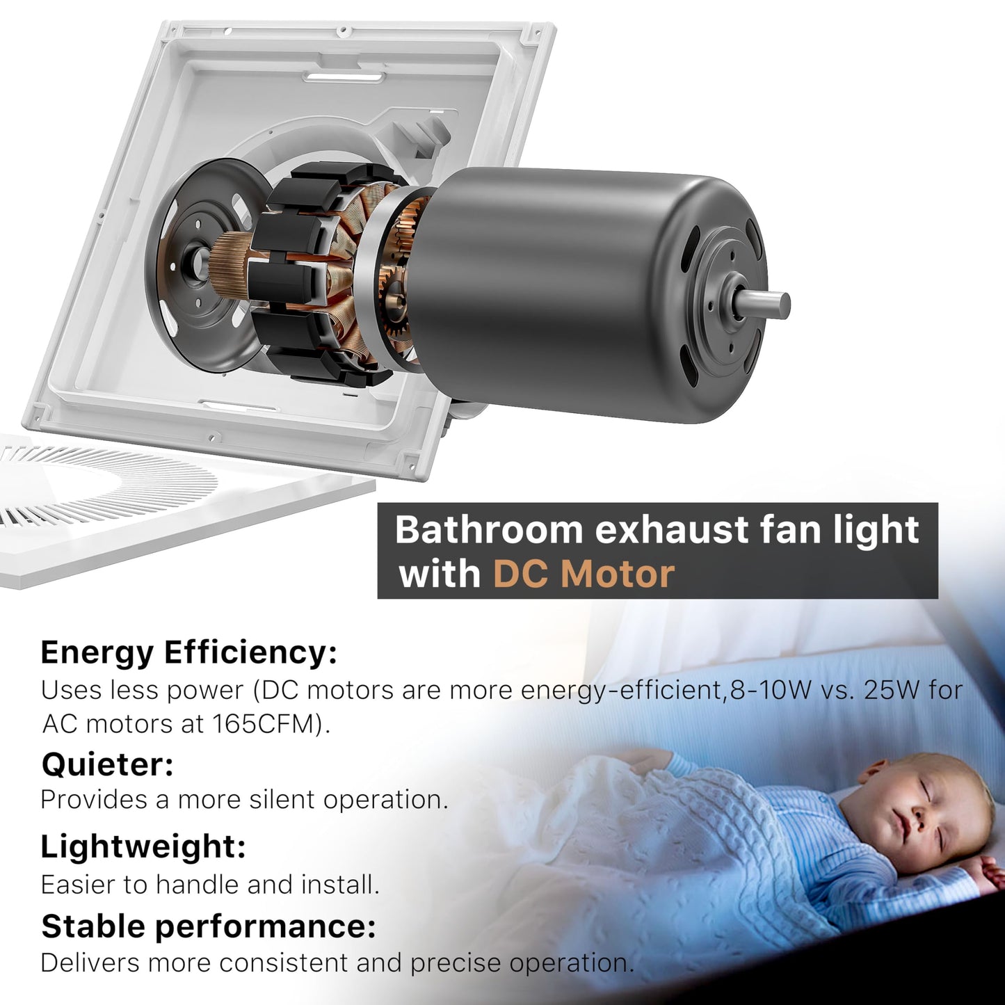 FWASTT Bathroom Exhaust Fan with Light 165CFM Shower Bathroom Vent Fan with 11.8IN 15w Led Light Combo Quiet 1.2 Sones Bath Ceiling vent with Adjustable Led Light 3000k/4000k/6500k For Home Bath