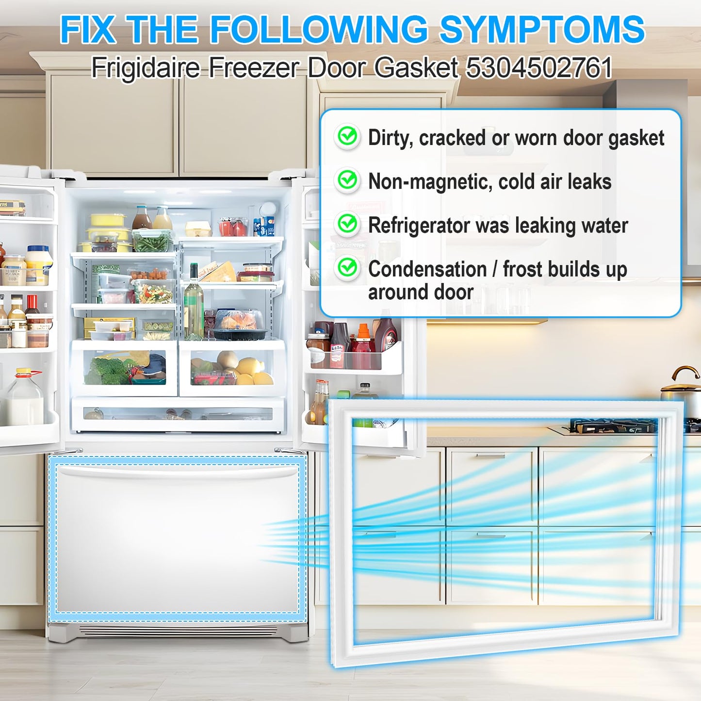 UPGRADED 5304502761 Freezer Door Gasket Compatible with Frigidaire Freezer Door Gasket FGHB2844LF6 LGHB2869TF3 241778308 Refrigerator Freezer Door Gasket For Kenmore Freezer Door Gasket