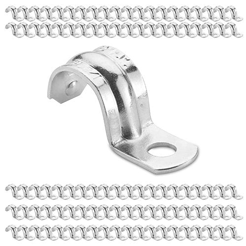 OHLECTRIC Heavy Duty Pipe Strap (100 Pack - ¾ Inch) Zinc-Plated Steel EMT Conduit Clamps - 1 Hole Reinforced Rib Design - Snap-On Installation - Metal Pipe Strap for EMT Conduits