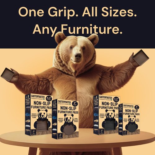 CasterMaster Non-Slip Furniture Pads Square Rubber Anti-Skid Caster Cups, Leg Coasters - Anti-Sliding Floor Protectors for Furniture (Brown, 2'' x 2'' - 4 Pack) - Couch Grips to Prevent Sliding