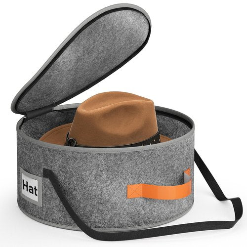 SLEEPING LAMB Cowboy Hat Box for Travel and Storage, Collapsible Cap Organizer Case with Handles & Shoulder Strap for Men Carry Cap Bag, Soft and Large Hat Box for Women Storage for Closet, Grey