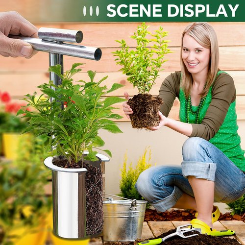 OuShuron Bulb Planter Tool,Stainless Steel Plant Seedling Transplanter,with 30 Plant Support and 164ft Twist Ties,Used for transplanting, Supporting, and Fixing seedlings
