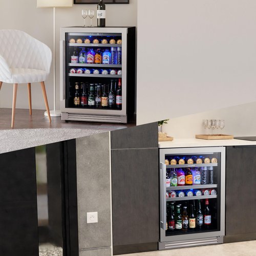 Ca'Lefort 24 Inch Beverage Refrigerator Cooler - 180 Can Mini Fridge with Glass Door for Soda Beer or Wine, 3 LED Compressor Fridge for Home Office Bar with 3 Adjustable Removable Shelves(5.56 cu.ft)