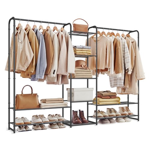 SONGMICS Wardrobe Closet, 72 Inch Large Portable Closet, Clothes Rack for Hanging Clothes,Heavy Duty Garment Rack, Storage Organizer with Shelves, 72 x 11.4 x 62.4 Inches, Black ULGR463B01