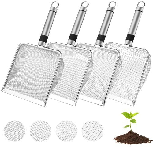 4 Pcs Soil Sifter for Gardening Garden Sieve Sand Sifter Shovel with Handle Garden Sieve Compost Sifters Screen for Dirt Rock (2/2.8/3.8/5 Mm Mesh)