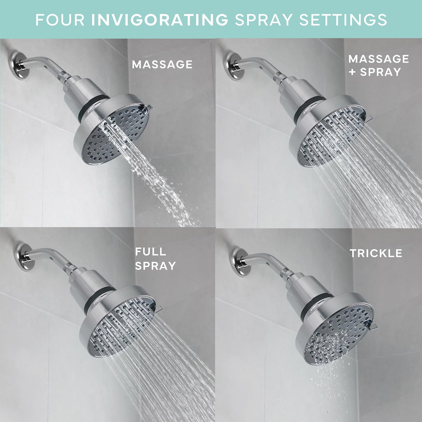 SEVENTY 4-Setting Filtered Shower Head with Shower Filter in Chrome – Helps Reduce Chlorine and Impurities for Healthier Hair, Skin and Scalp, Easy to Install (Model 12155)