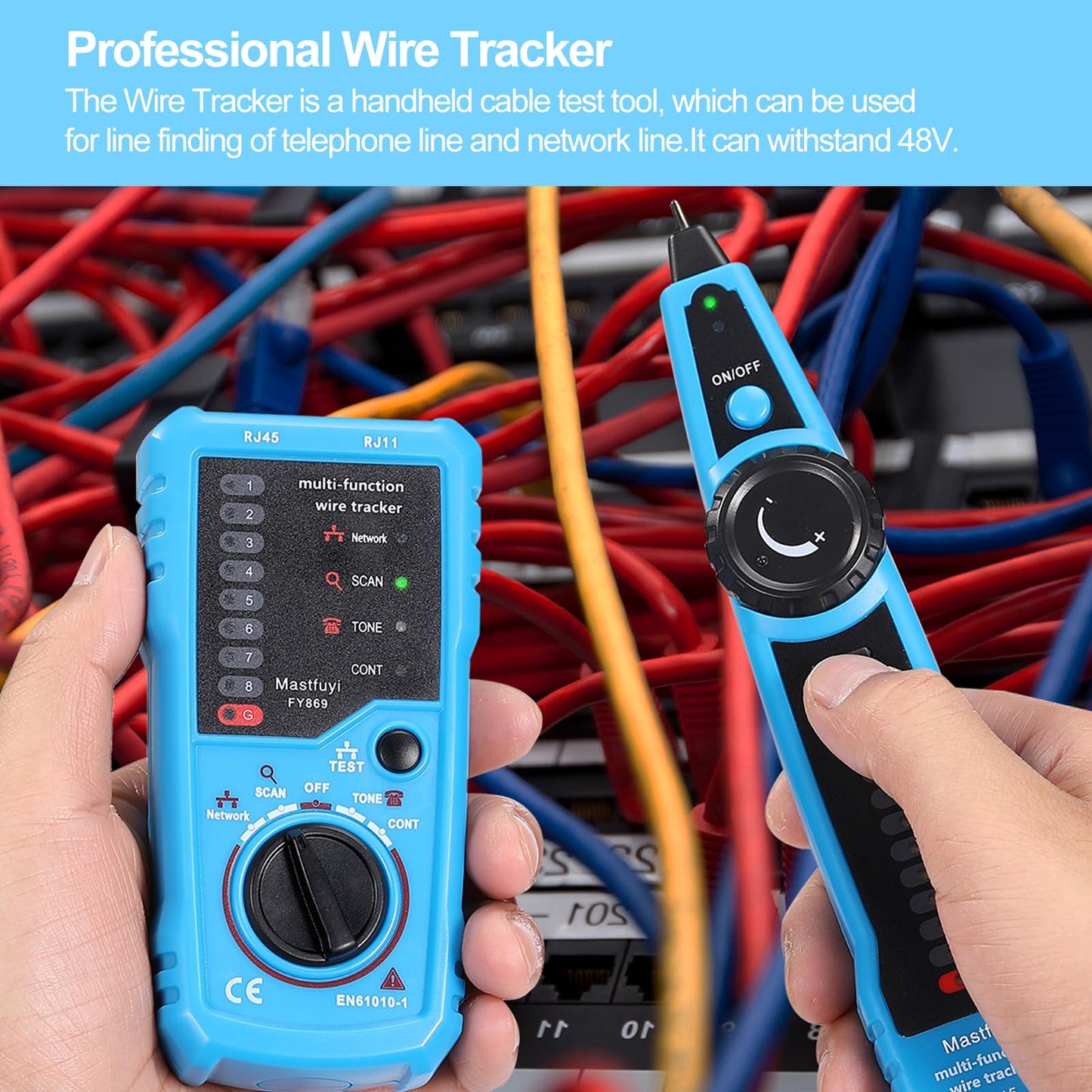 Mastfuyi Network Cable Tester, Line Finder with Probe Tone, Wire Tracker Multifunction, RJ11 RJ45 Cable Tracer, Telephone Line Test, Ethernet LAN Network Cat5 Cat6 Cable Maintenance Collation