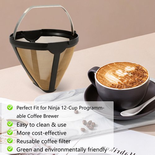 2pcs Replacement for CE250 Coffee Permanent Gold Tone Filter,Compatible with Ninja 12-Cup Programmable Coffee Brewer