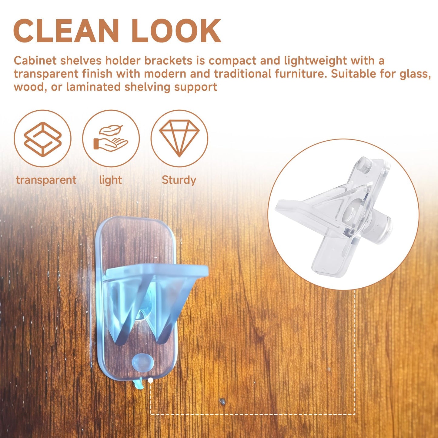 Cutetool (50 Pack) U10136 Shelf Support Pegs 1/4 Inch, Clear Plastic Cabinet Shelf Holders, L-Shaped Support Pins for Bookcase, Cabinet, Furniture 6.35mm Shelf Holes