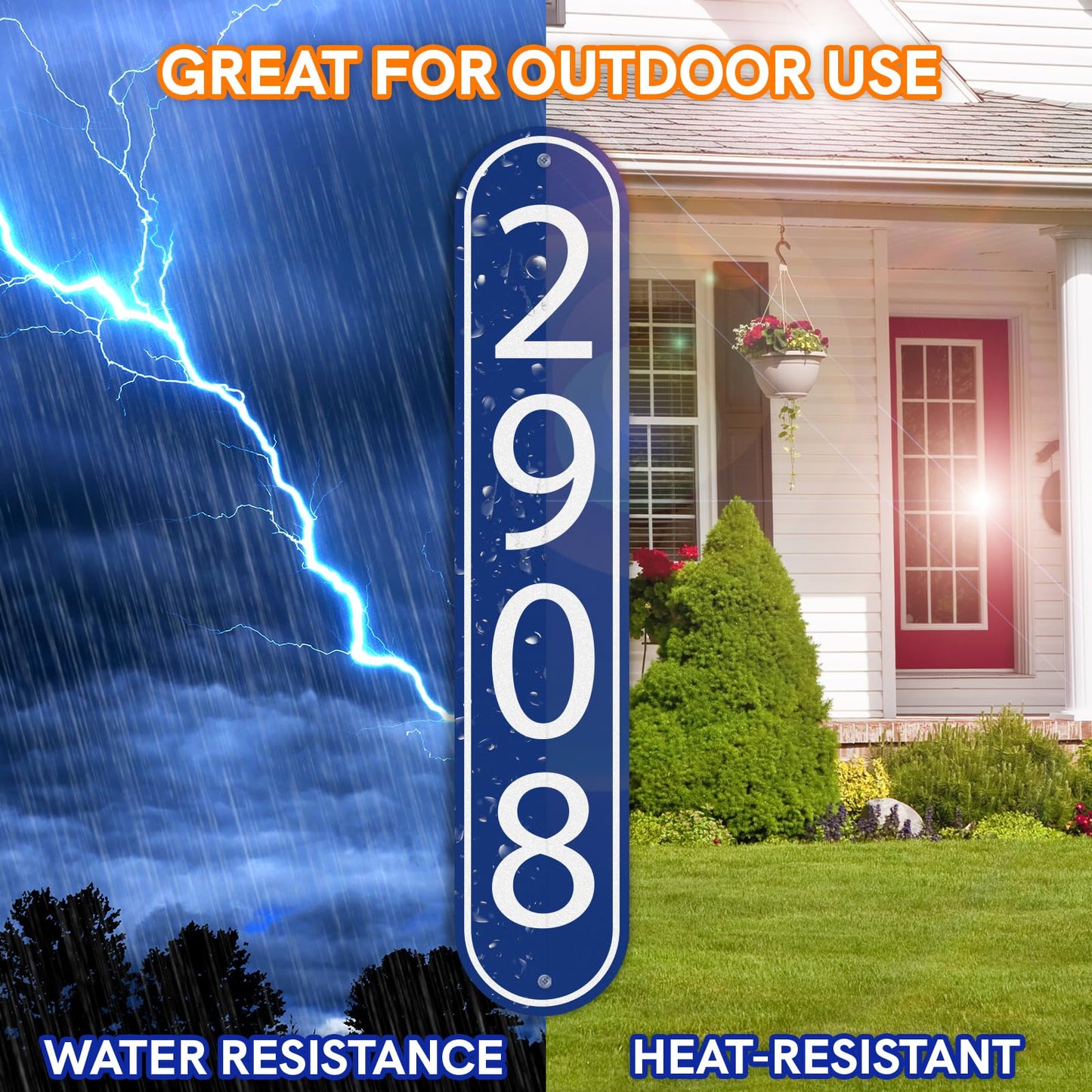 Custom Reflective Metal House Number for Outside (18" x 3.6") Address Plaque, House Address Sign - Mailbox Numbers for Outside, Personalized Sign for House, Vertical or Horizontal (NX01)